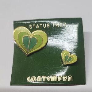 Vintage Contempora Green Heart Status Tac Pins Brooch Tacs